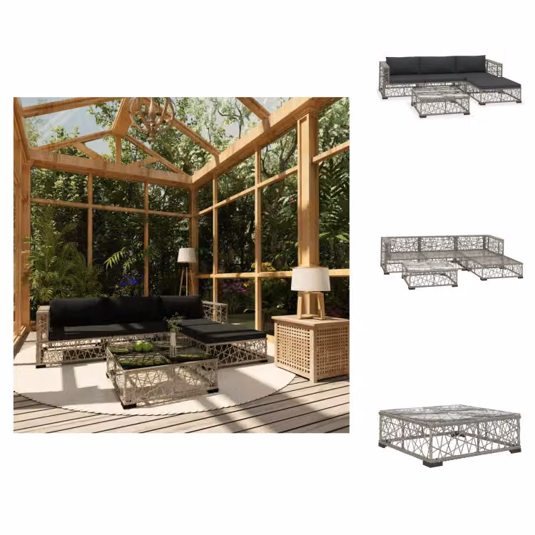 vidaXL set da salotto da giardino 5 pezzi con cuscini in poly rattan grigio - Set di mobili da giardino