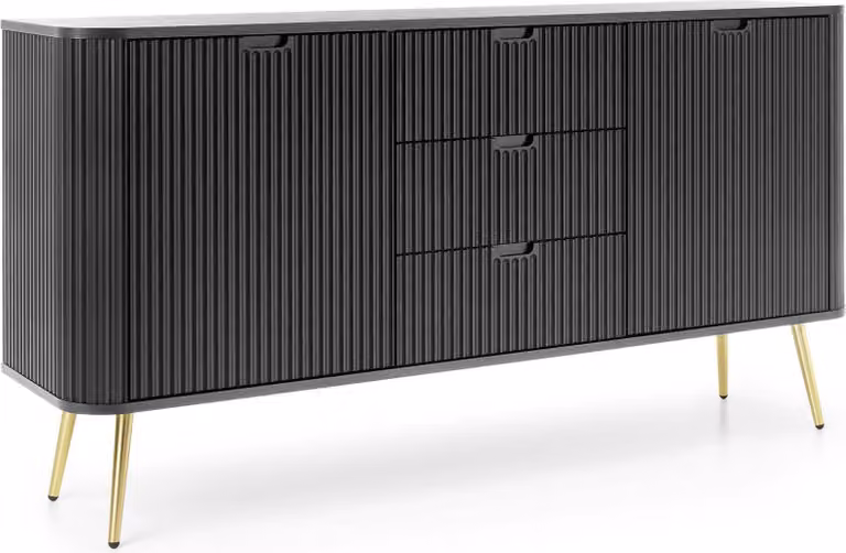 FURNLUX Credenza Zova Nero e Oro 168cm / Colore principale: Nero / Dimensioni: 168 x 87 x 39 cm