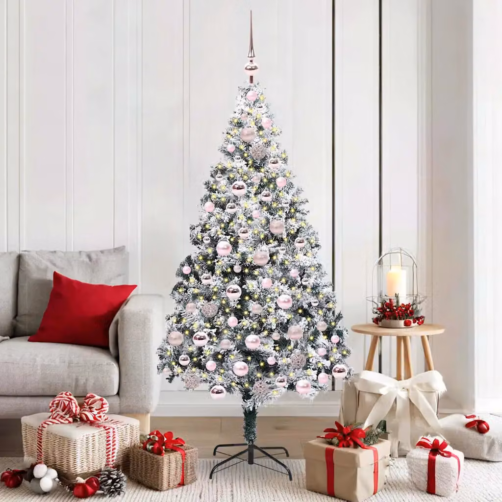 Albero di Natale artificiale moderno vidaXL bianco e verde con luci LED warm white, Altezza: 180 cm