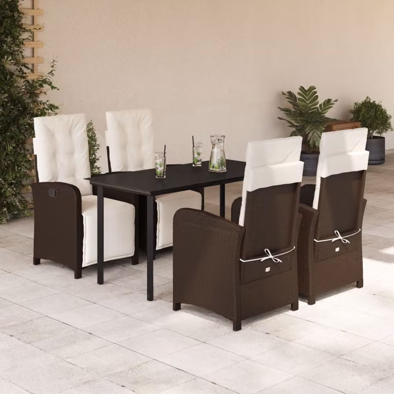 Set da Pranzo da Giardino 5pz vidaXL in Polyrattan Marrone con Cuscini e Tavolo in Vetro