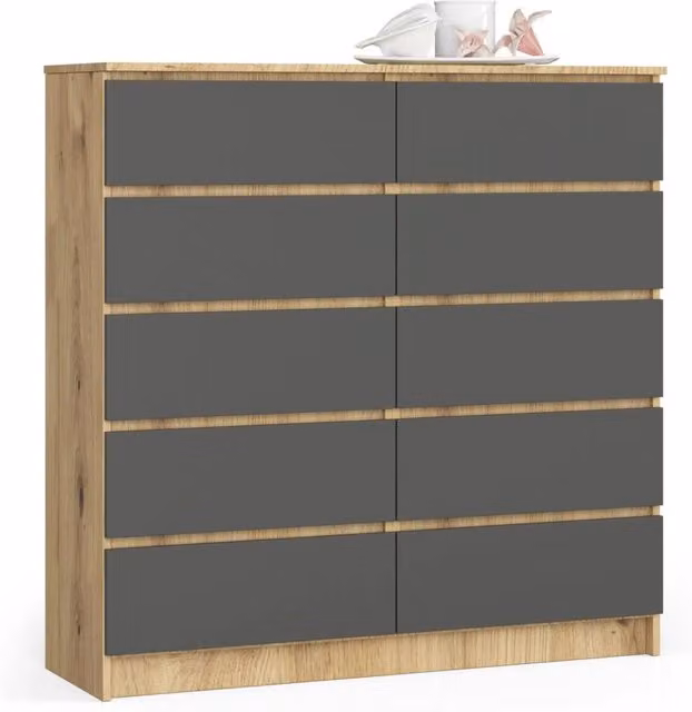 Cassettiera AKORD K120 Quercia Artisan 120 cm 10 cassetti inserto frontale Grigio Grafite 120x40x121 cm