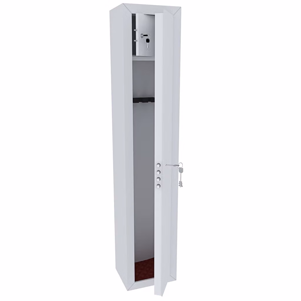 Armadio portafucili blindato in acciaio MEGAOFFERTE con cassetto tesoretto e serratura a doppia mappa, 3 posti, Bianco Opaco, H: 148 cm, L: 30 cm, P: 25 cm – 2