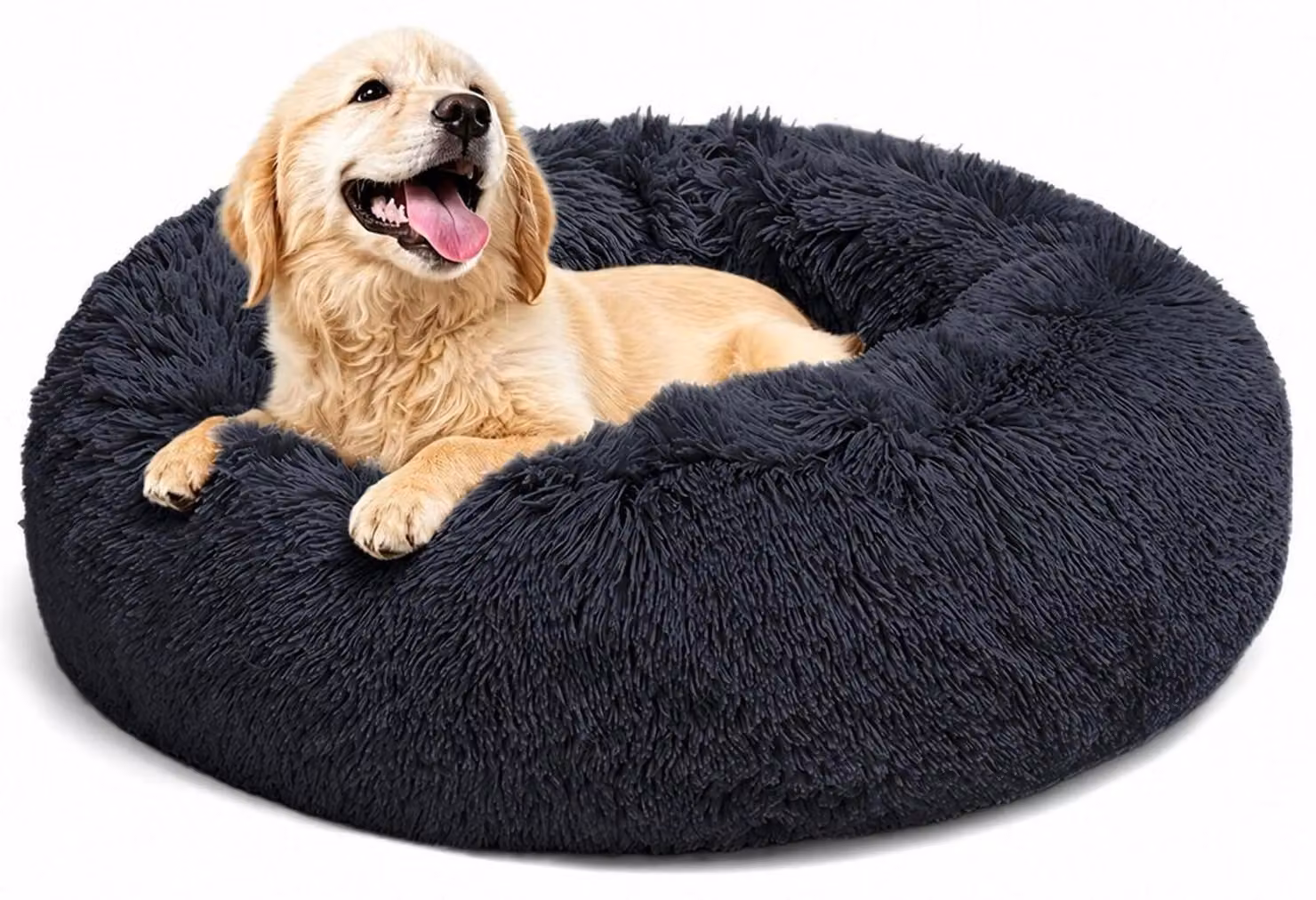 Cuccia per cani a forma di ciambella, rotonda, diametro 50 cm, blu navy, lavabile, antiscivolo