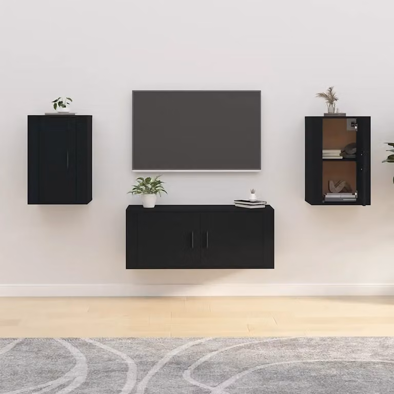 Set di 2 mobili porta TV da parete vidaXL in legno MDF nero opaco L: 40 cm, P: 34,5 cm, H: 60 cm