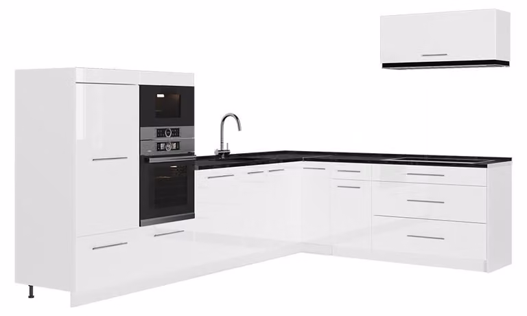 Cucina angolare completa Vicco Fame-Line Bianco lucido/Bianco 327 x 227 cm, PL Antracite, Model 64436