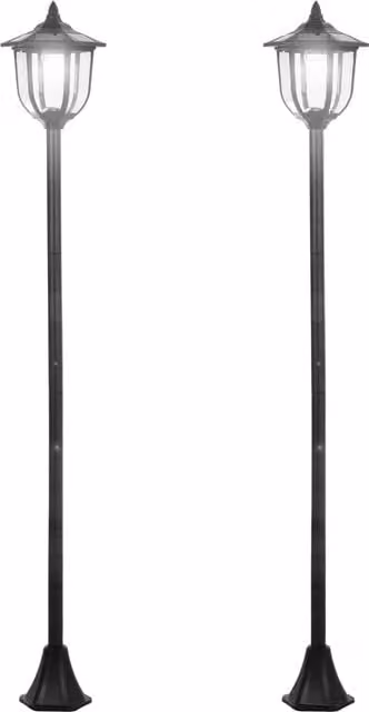 Set di 2 Lampioncini Solari da Esterno Outsunny con 6 Luci LED IP44, Colore Nero, Ø 26.5 x H 177 cm