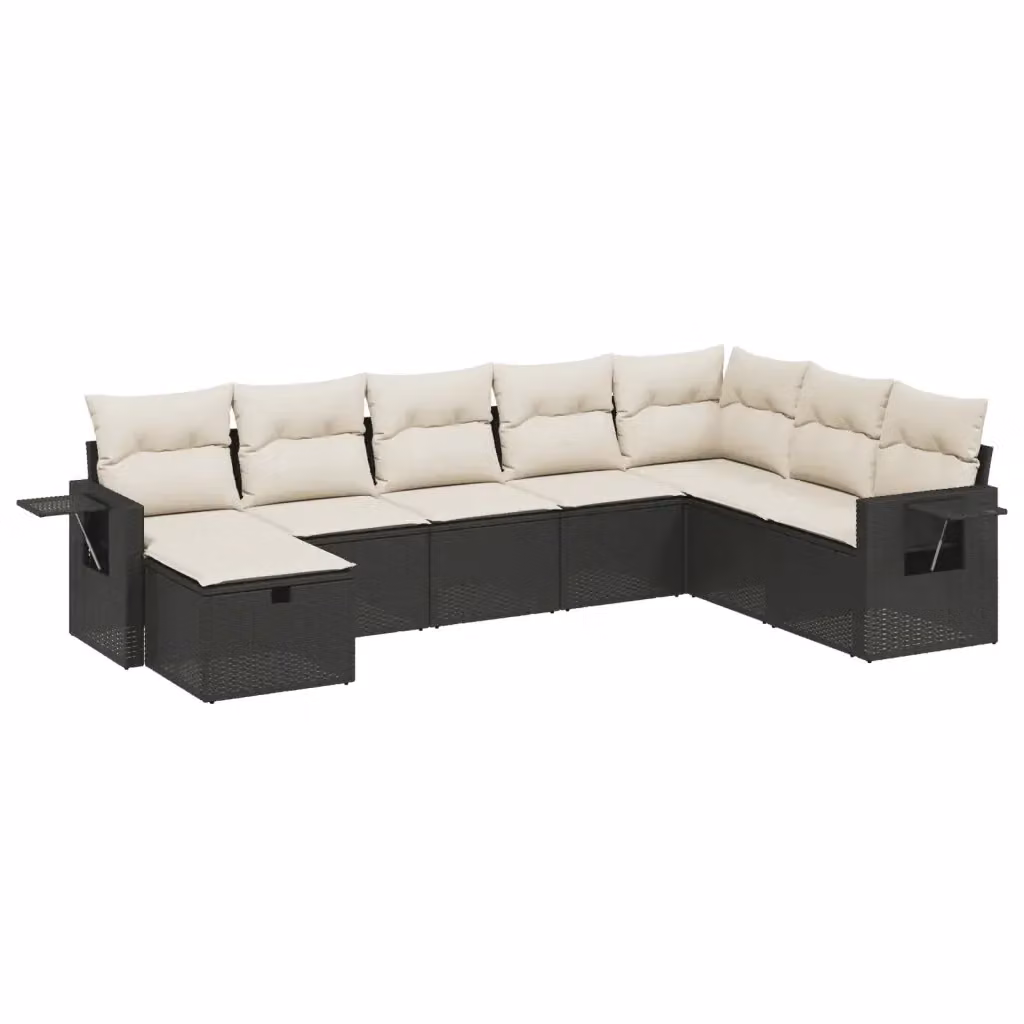 Set di divani da giardino vidaXL a forma di L con 8 pezzi, polyrattan nero e cuscini bianchi con coperture rimovibili – 2