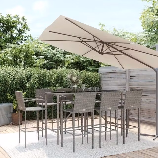 Set da Bar da Giardino 9pz Grigio in Polyrattan 3187661