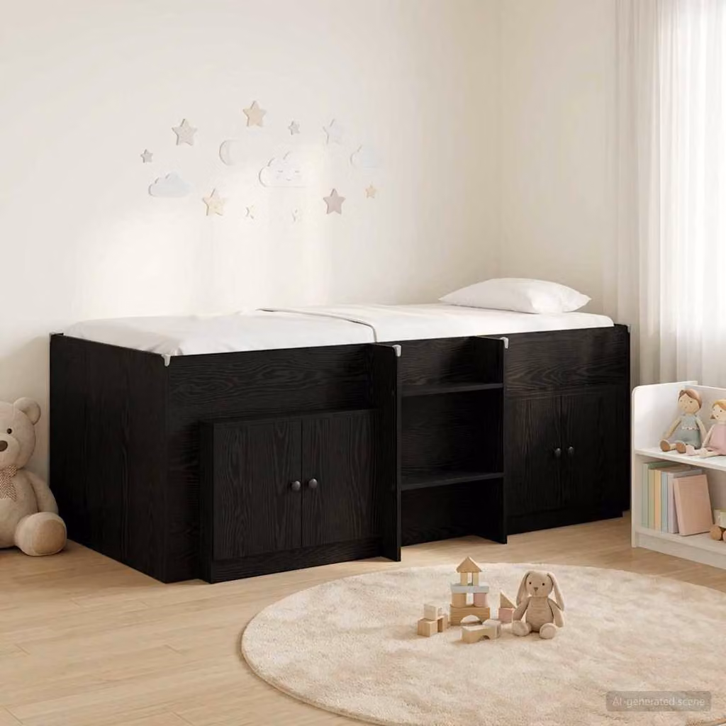Set di 3 pezzi Letto a Soppalco vidaXL in Legno Ingegnerizzato Nero con Compartimenti Laterali, L/P/H: 193 x 90 x 168,5 cm
