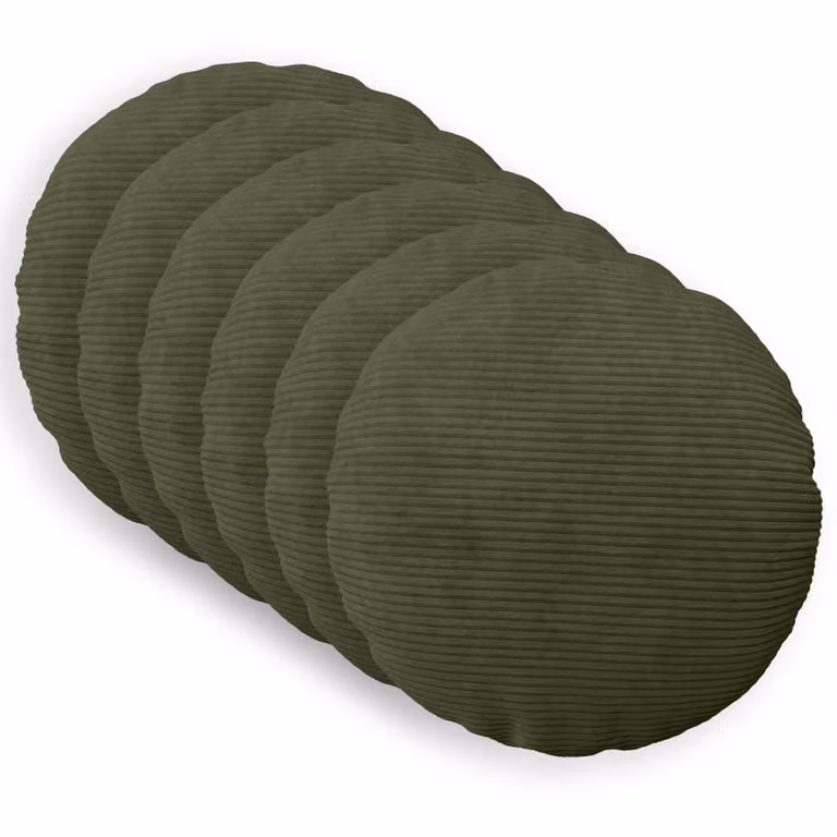 Set di 6 federe rotonde vidaXL HEERLEN in velluto a coste verde, Ø 40 cm
