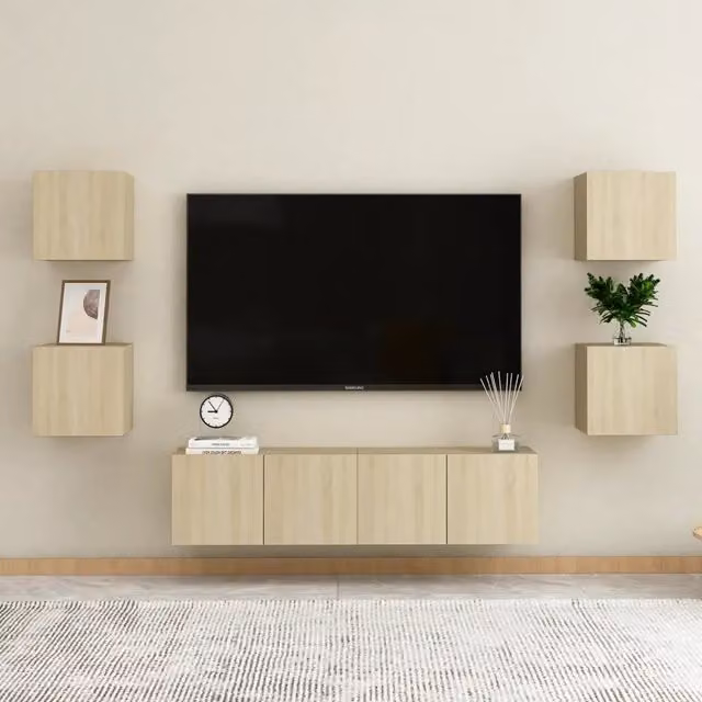 Set di mobili porta TV moderno vidaXL in legno multistrato color rovere, 6 pezzi, L/P/H: 60 x 30 x 30 cm – 1