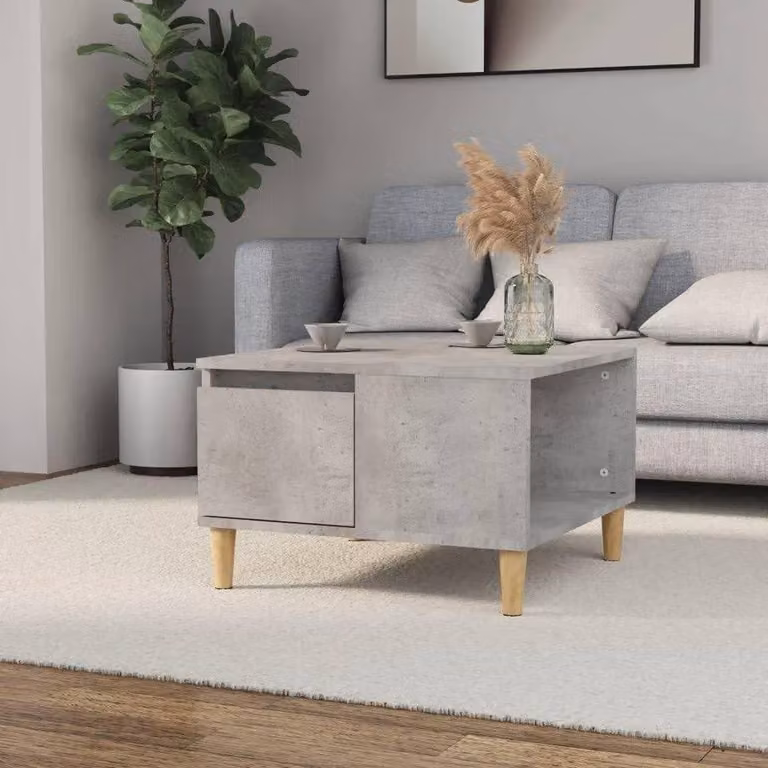 Tavolino da salotto in cemento grigio, dimensioni 55x55x36,5 cm, realizzato in legno ingegnerizzato