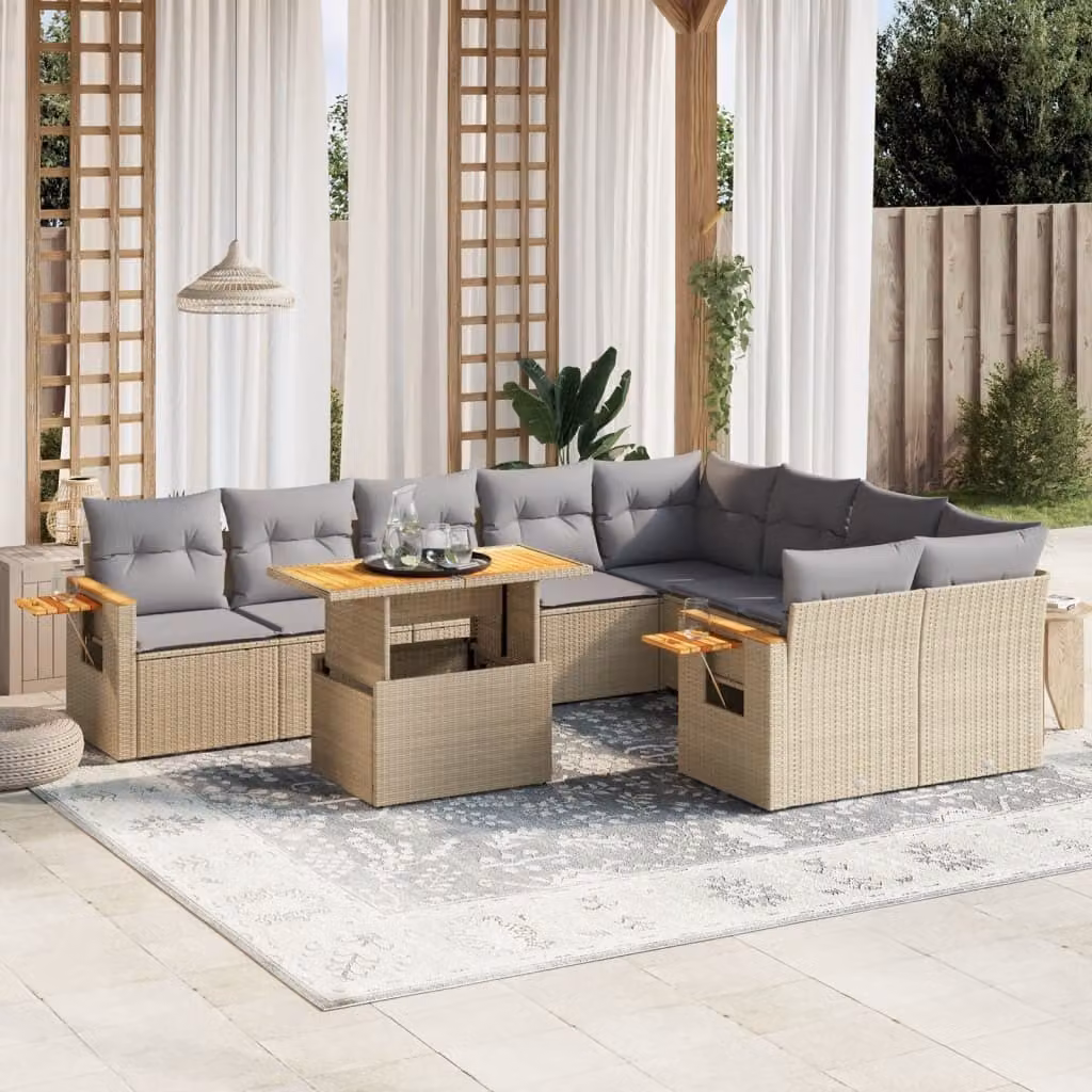 Maison Exclusive - Set Divano da Giardino 10 pz con Cuscini Beige in Polyrattan