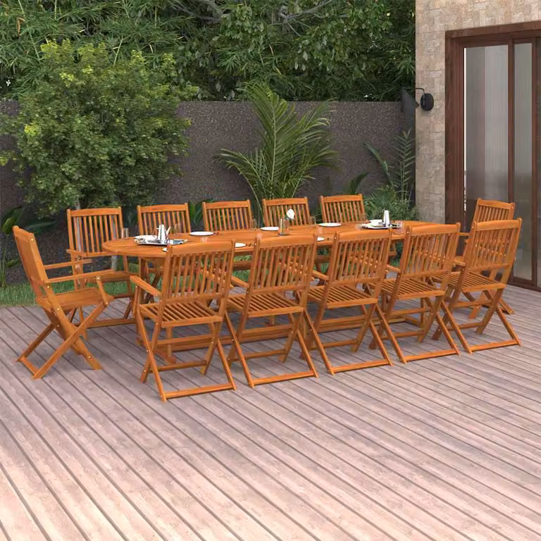 Set da pranzo da giardino vidaXL in legno di acacia massello marrone, 13 pezzi, L: 280 cm, P: 90 cm, H: 75 cm