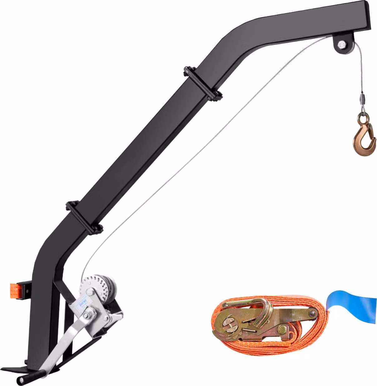 SucceBuy Paranco per selvaggina per montaggio su albero, portata 160 kg, paranco per selvaggina con cinghia a cricchetto, robusto gancio per cervi per scuoiare, pulire e appendere la selvaggina, 1200 x 310 x 130 mm, nero