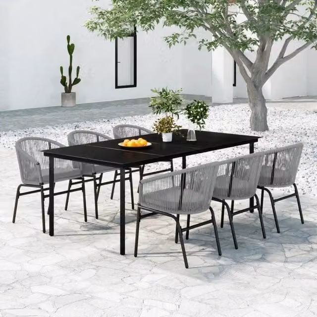 Set da pranzo da giardino moderno vidaXL in acciaio antracite e vetro con 7 pezzi – 1