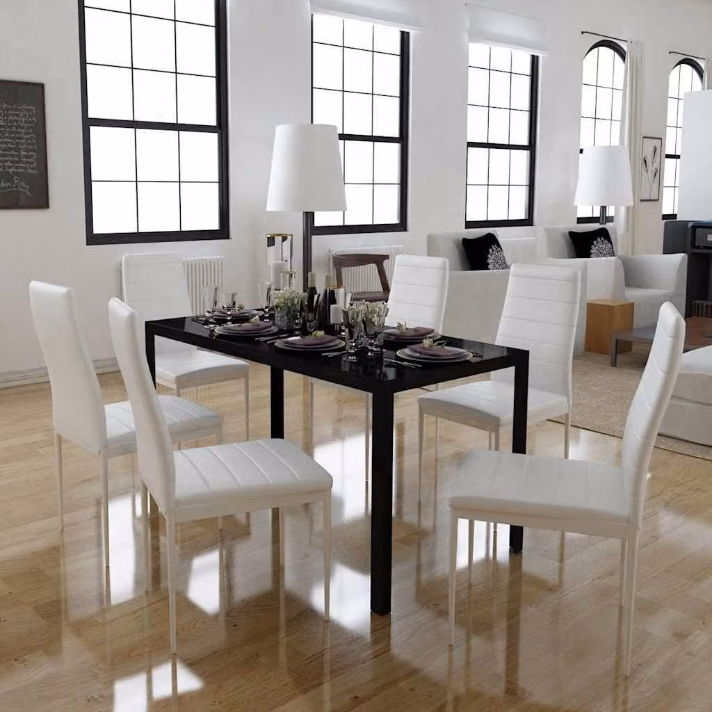 vidaXL Set da Pranzo Moderno in Vetro e Metallo, 7 Pezzi, Bianco e Nero