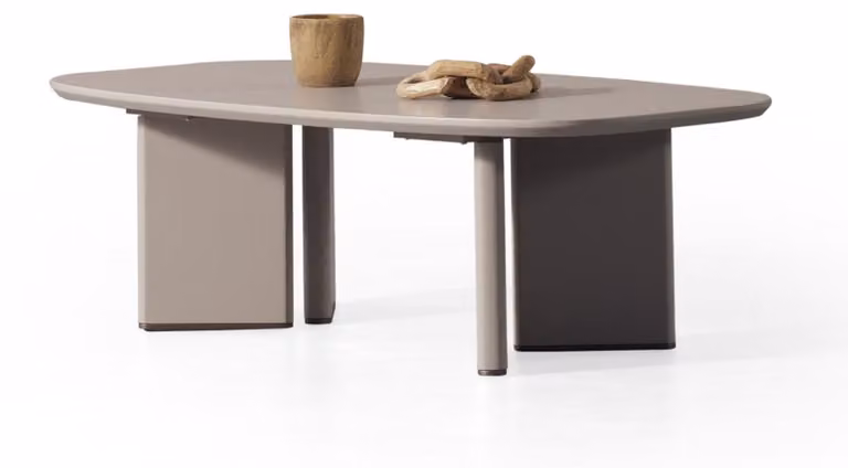 Tavolino da caffè moderno ed elegante, color beige, ovale e rotondo, ideale per il soggiorno, dal design lussuoso