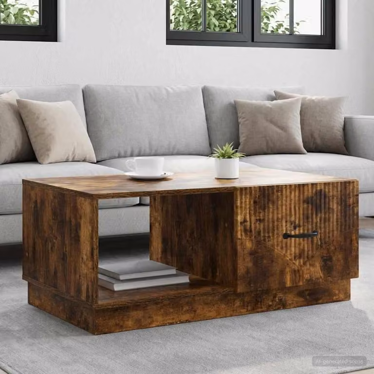 Maison Exclusive - Tavolino in legno impiallacciato noce affumicato, dimensioni 90 x 50 x 37 cm