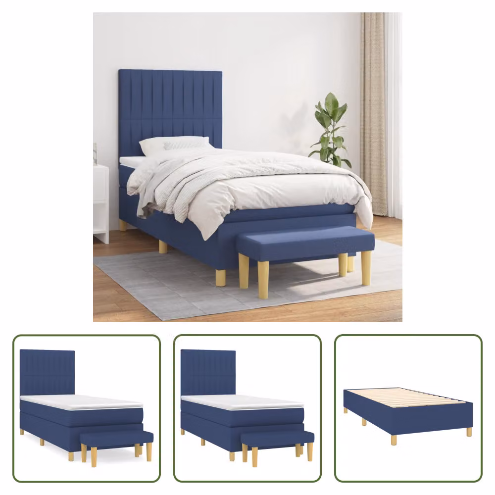 The Living Store Letto a molle con materasso Blu 80x200 cm in tessuto