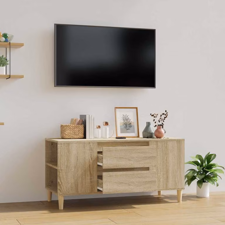 Mobile Porta TV vidaXL Rovere Sonoma in Legno Multistrato Marrone con Ruote L 102 x P 44,5 x H 50 cm