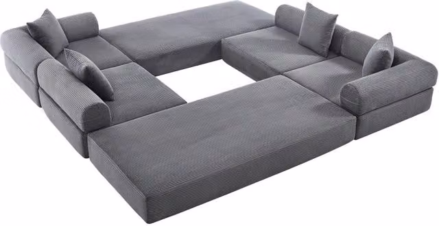 Divano modulare grigio scuro in velluto a coste con vano portaoggetti e struttura componibile 270x180x64 cm