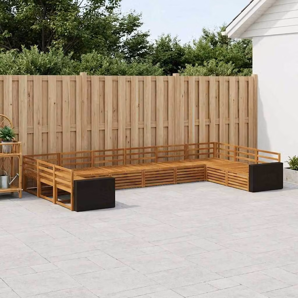 Set di divani da giardino a forma di U vidaXL in legno di acacia massello marrone con 10 pezzi e cuscini inclusi
