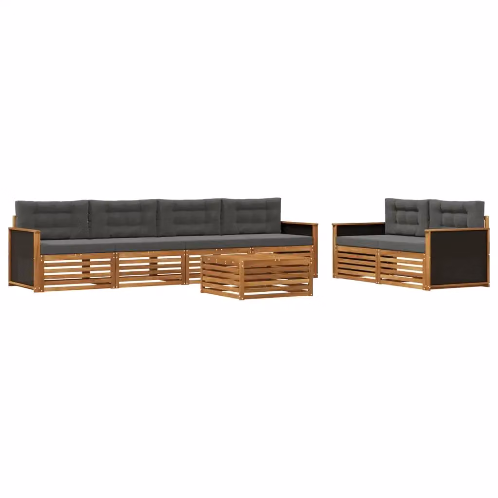 Set di divani da esterno a L con tavolino da giardino vidaXL, 7 pezzi in legno di acacia con cuscini beige e antracite in poliestere resistente ai raggi UV – 2