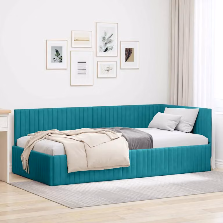 Cornice del letto ad angolo vidaXL in velluto turchese, L 100 x P 200 cm