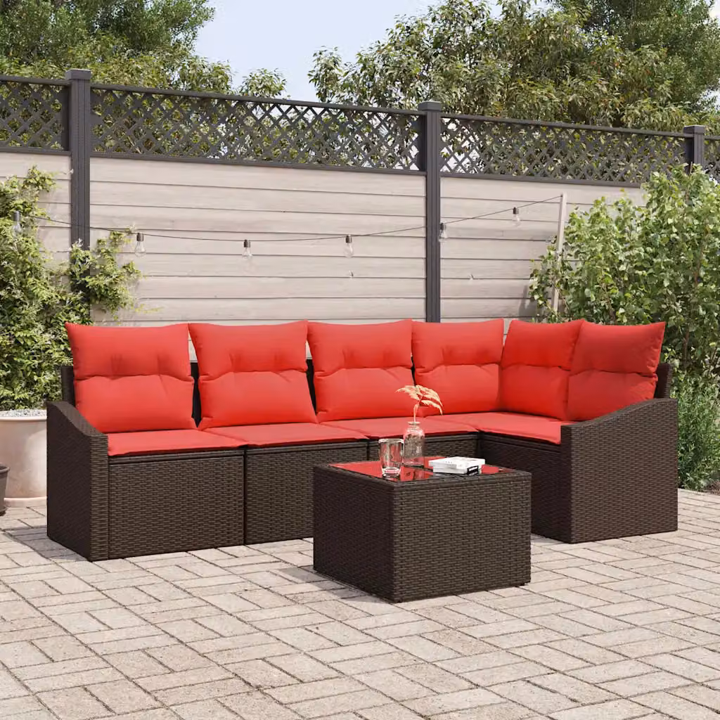 Set di divani da giardino vidaXL 6 pezzi in rattan marrone con struttura in acciaio e cuscini inclusi