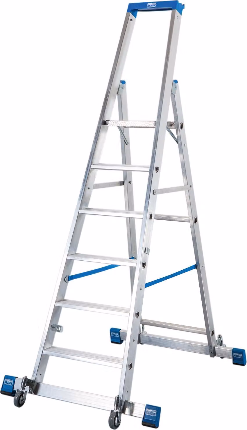 KRAUSE STABILO Stufen-StehLeiter, fahrbar mit Traverse 1x6 Stufen