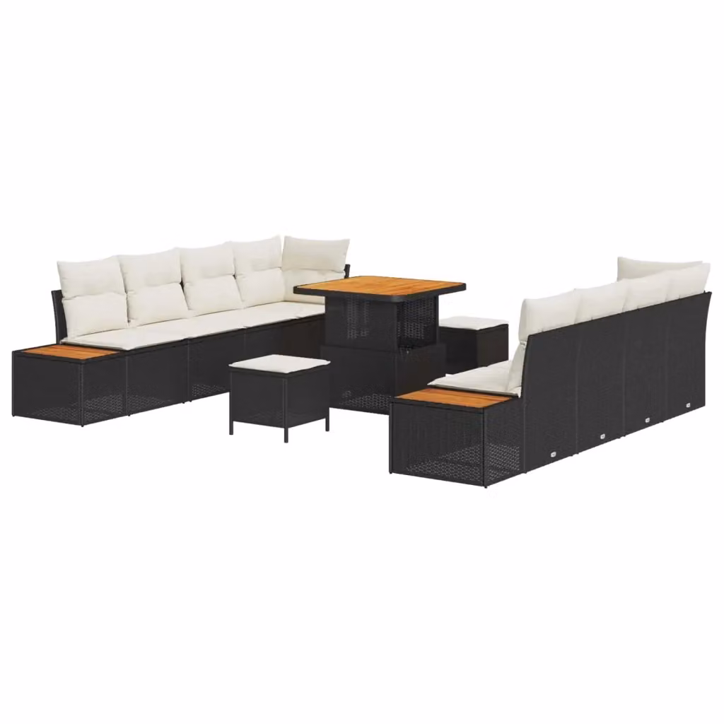 Set Divano da Giardino vidaXL 11 Pezzi a Forma di U con Cuscini Nero e Beige – 2