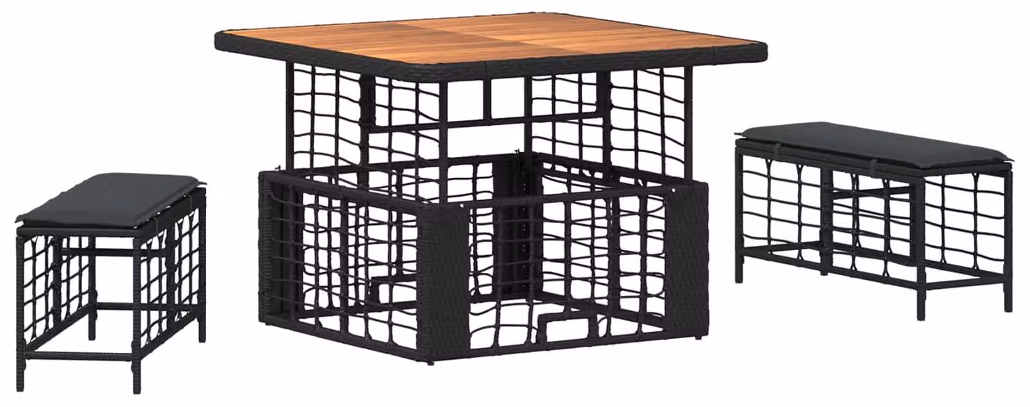 Set da Pranzo per Giardino con cuscino 3 pcs Nero e Grigio