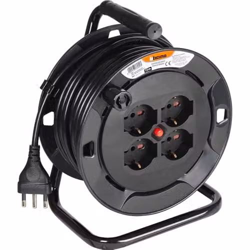 Bticino Avvolgicavo Elettrico 15m 4 Prese Nero con Interruttore 16A