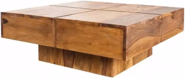 Tavolino basso TOLB 70 cm in legno massiccio di Sheesham – Tavolino basso quadrato design con piede centrale