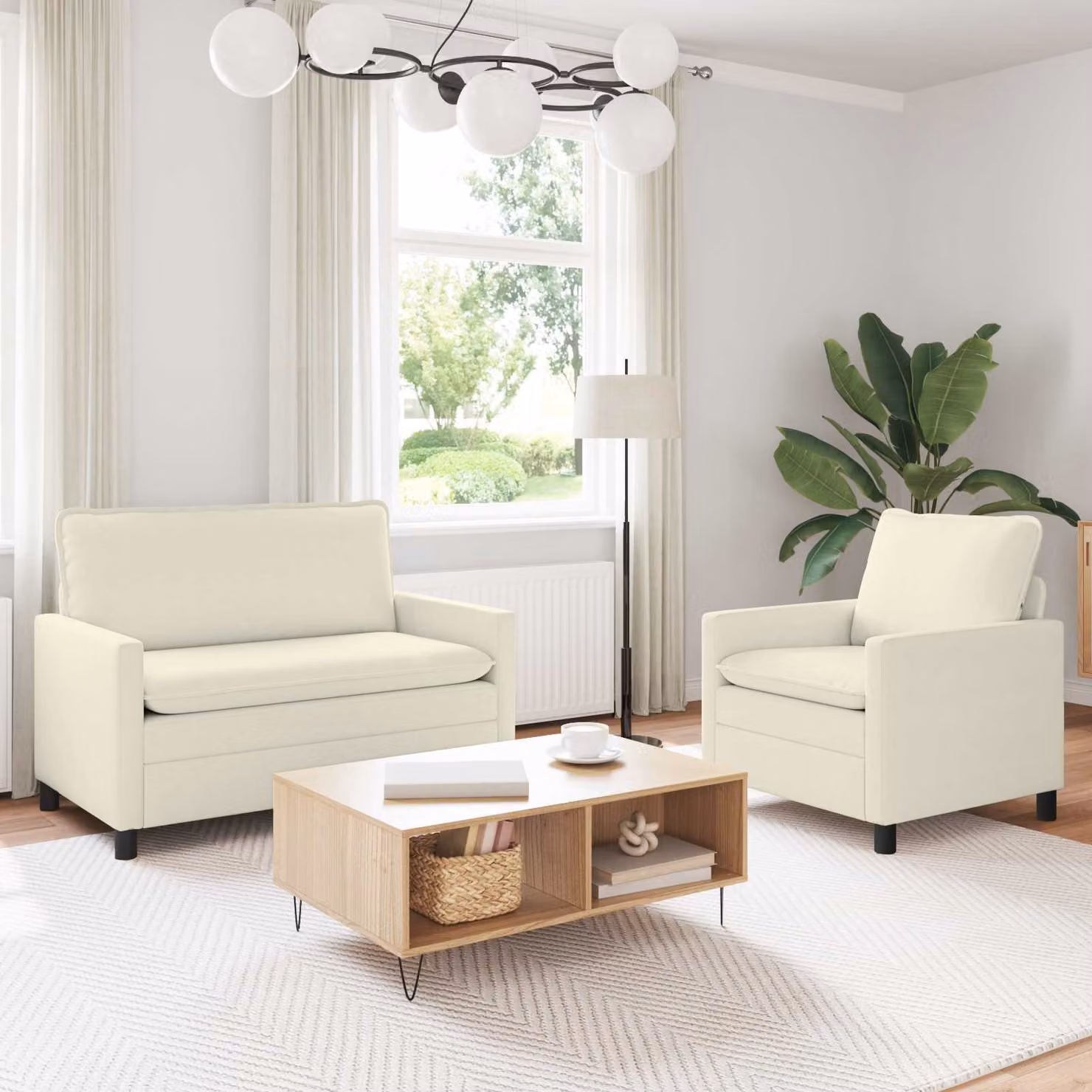 Set di 2 divani moderni vidaXL in tessuto beige con struttura in metallo e cuscini inclusi