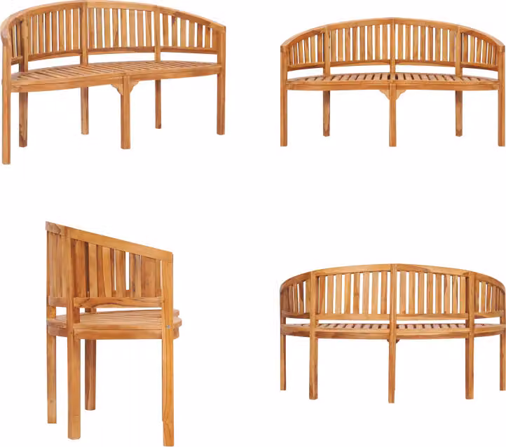 vidaXL Panca Banana 151 cm in legno massiccio di teak - Panca da giardino - Panche da giardino - Panca da terrazzo - Panche da terrazzo