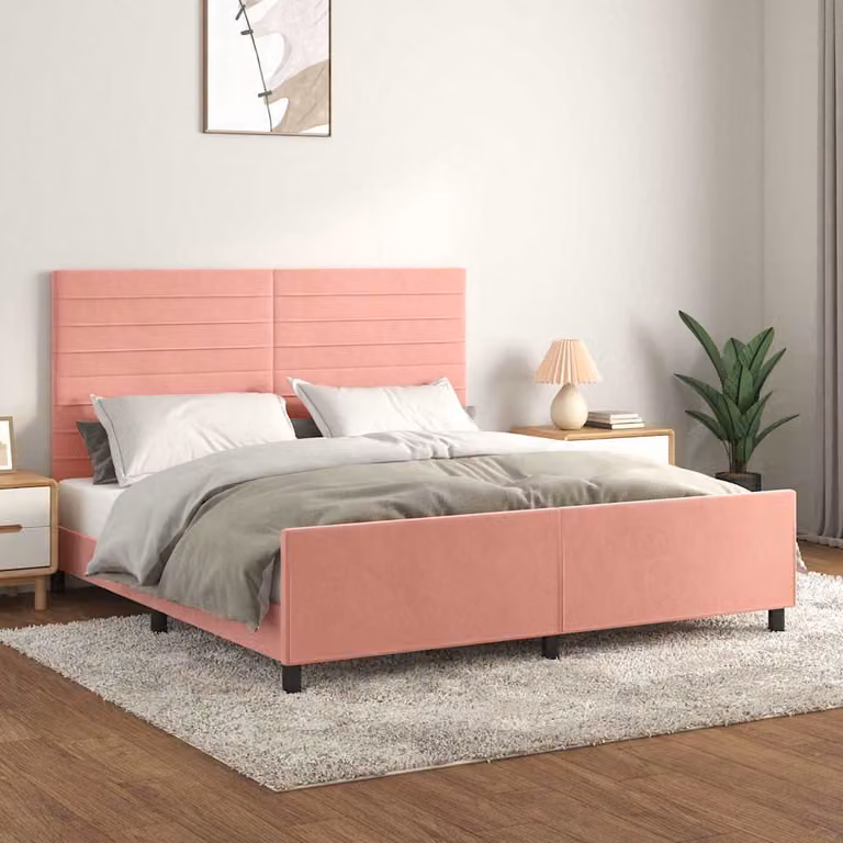 vidaXL Giroletto con Testiera in Velluto Rosa L: 180 cm, P: 200 cm, H: 128 cm