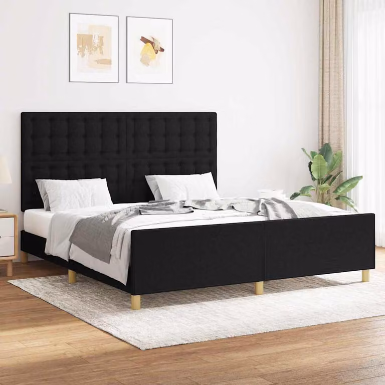vidaXL Giroletto senza Materasso Nero in Tessuto L/P/H: 160 x 200 x 128 cm