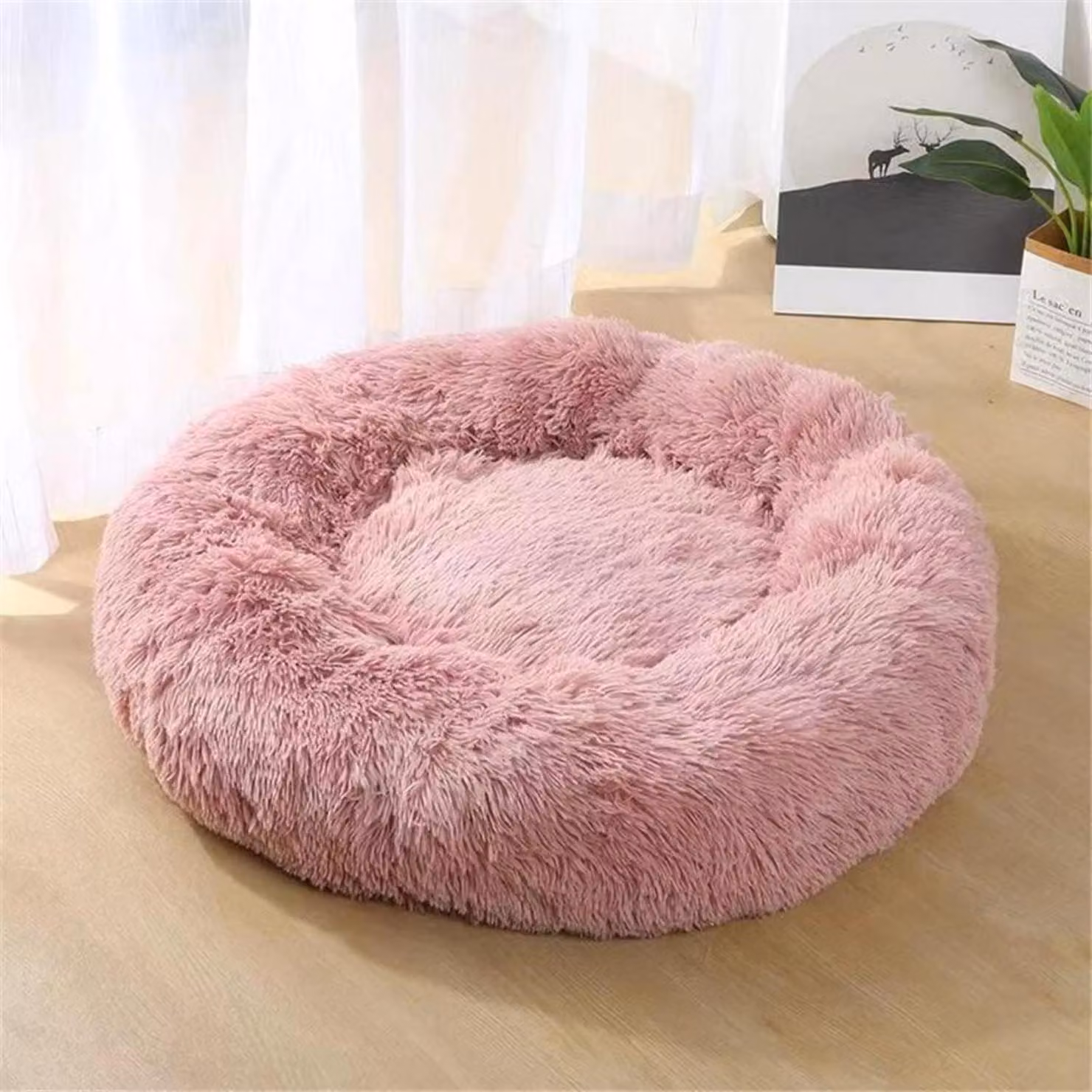 Cuccia per cani, cuccia per gatti, morbida, rotonda, in peluche, 60 cm, rosa