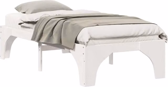 Letto singolo per adulti in pino massello bianco con doghe fisse L/P/H: 190 x 90 x 40 cm