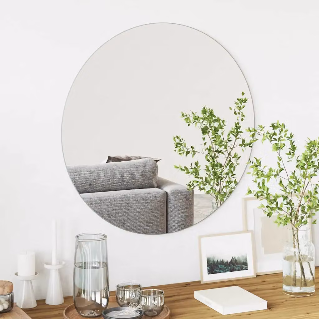 Specchio da parete rotondo moderno vidaXL in vetro temperato argento, Diametro: 70 cm
