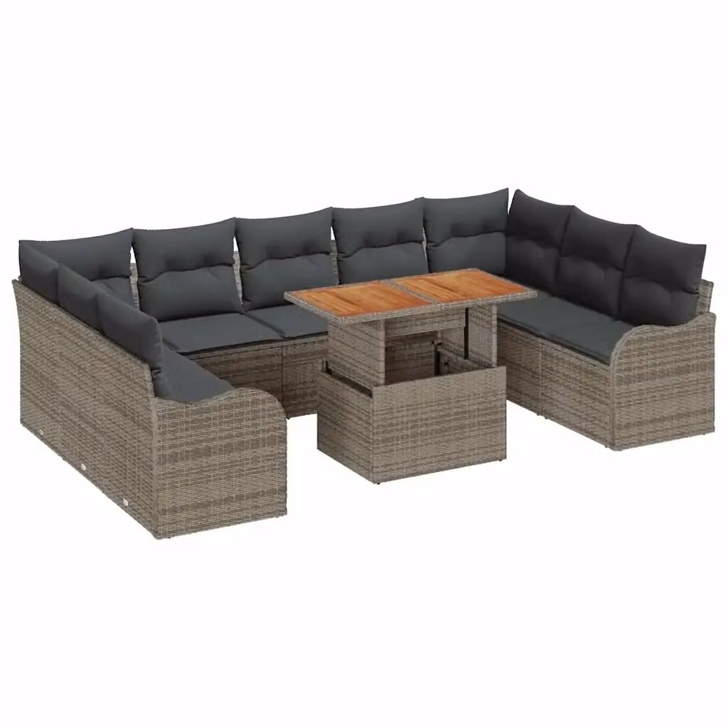 Set Divano da Giardino a Forma di U vidaXL in Rattan Grigio con 10 Pezzi e Cuscini Inclusi – 2