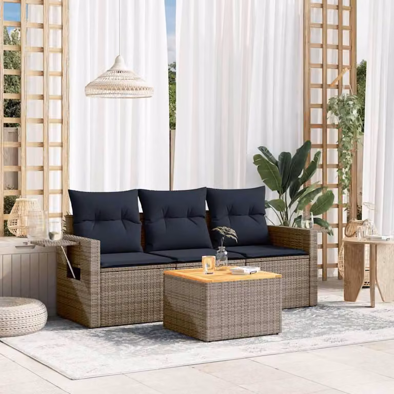 Maison Exclusive - Set divano da giardino a 4 pezzi con cuscini, grigio, polyrattan