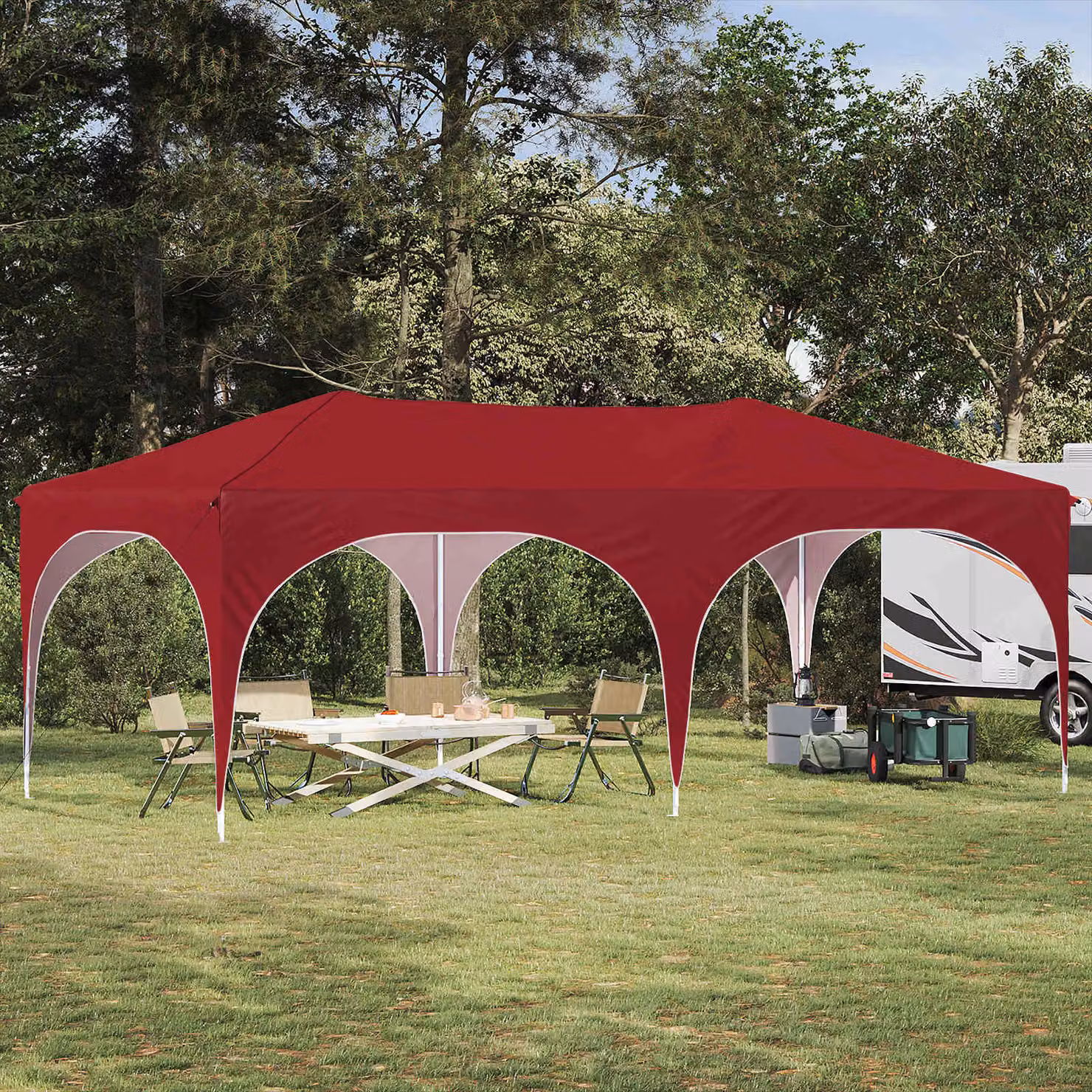 Tenda per feste a pop-up vidaXL, colore rosso, L: 575 cm, P: 288 cm, H: 245 cm