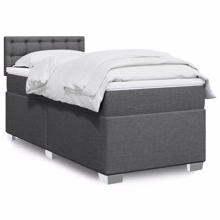 vidaXL Giroletto a Molle con Materasso in Tessuto Grigio e Bianco L/P/H: 90 x 190 cm