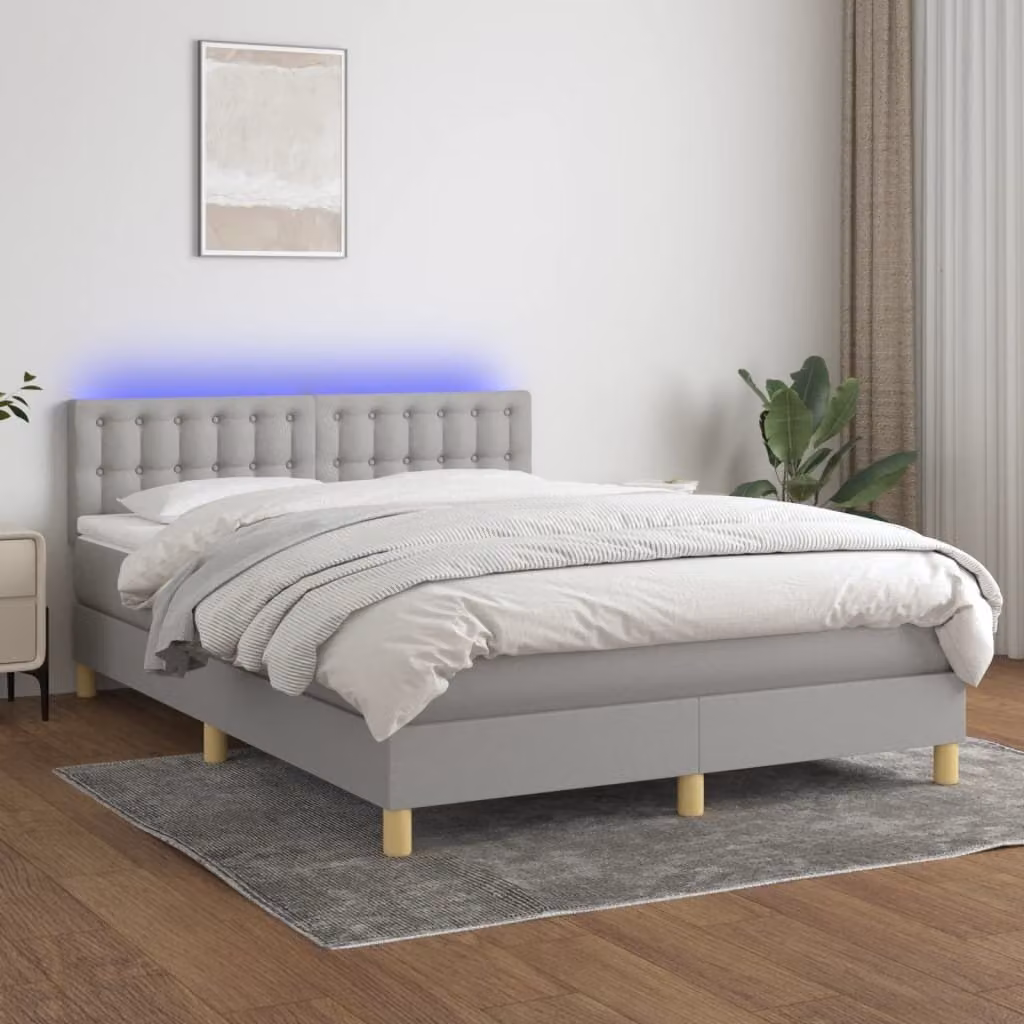 Maison Exclusive - Letto a Molle Materasso e LED Grigio Chiaro 140x190 cm Tessuto