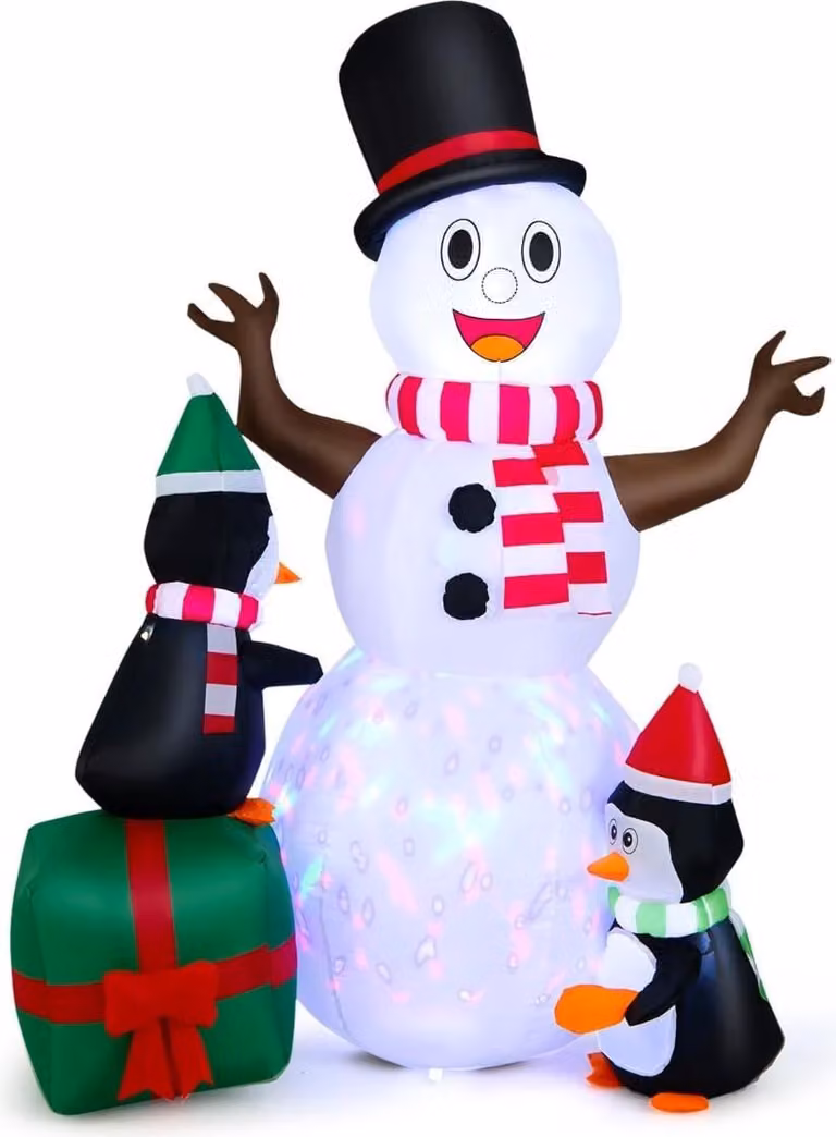 Pupazzo di neve gonfiabile con pinguini, luci LED, 180 cm