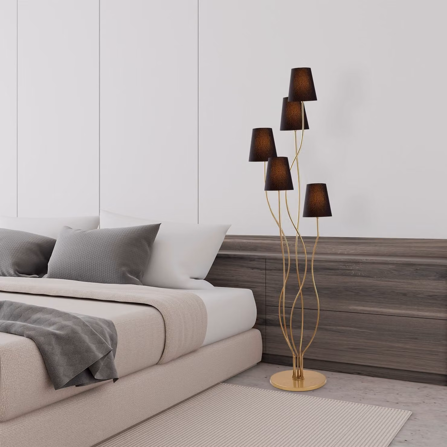 Opviq, Bonibon- Bonibon FLG, oro, nero, lampada da terra, 44 x 44 x 160 cm, corpo in metallo