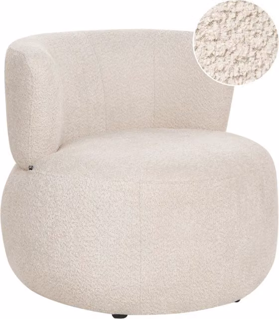 Poltrona Accogliente in Poliestere Chenille Beige Chiaro Design Moderno Seduta Confortevole Senza Braccioli Schienale Curvo Stile Scandinavo